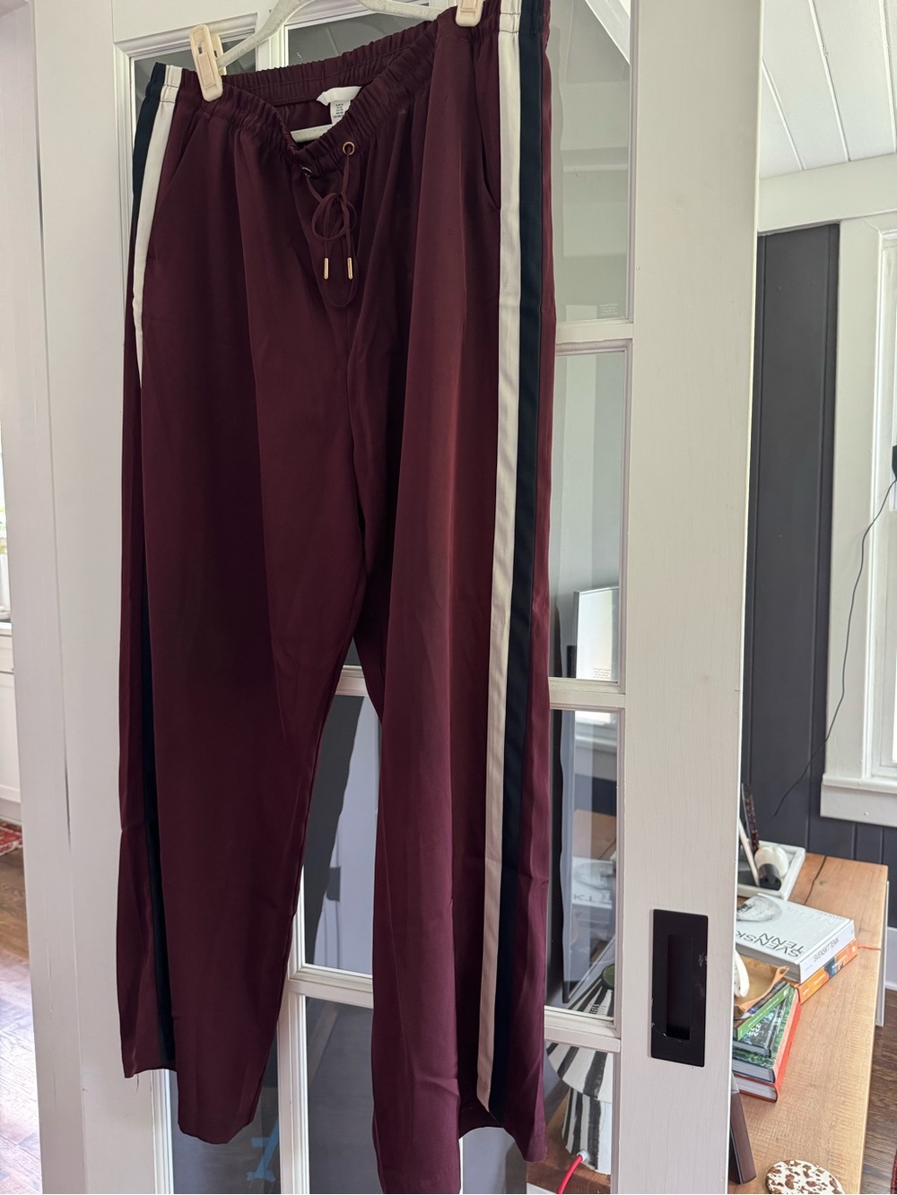 H&M Burgundy Track Pants with Side Stripes